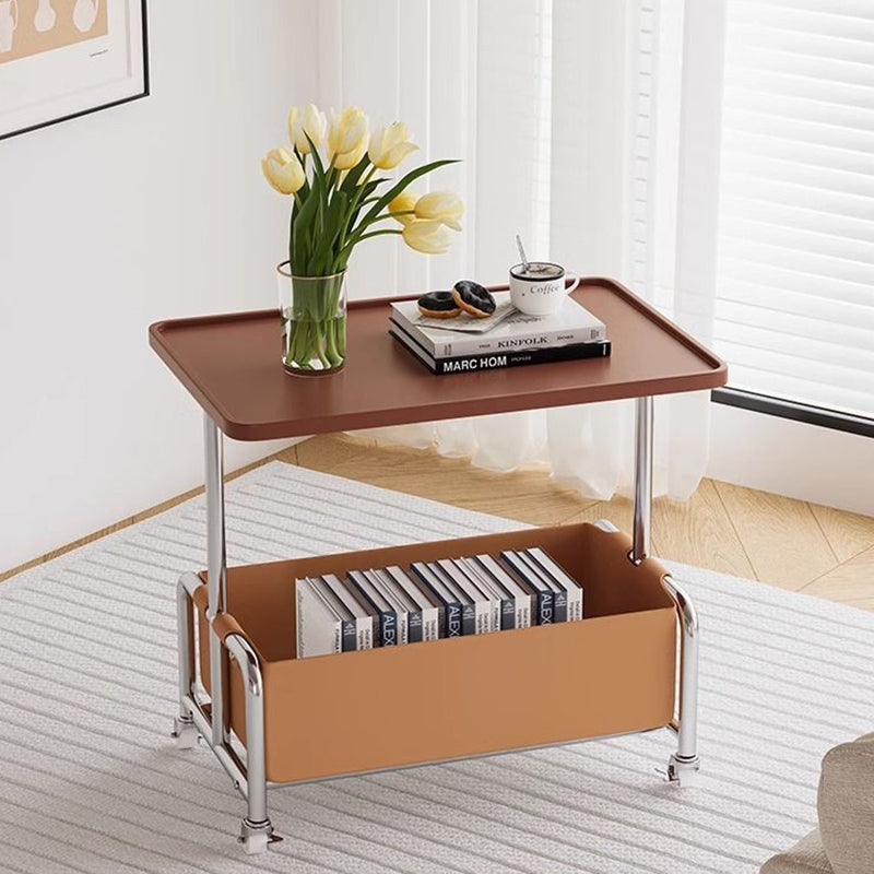 Minimalist Iron Leather Rectangular Movable End Table 2-Tier