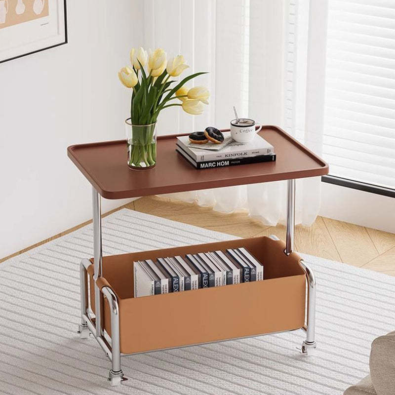 Minimalist Iron Leather Rectangular Movable End Table 2-Tier
