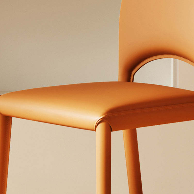 Minimalist Oval-Back Leather Steel Dining Chair — Green
