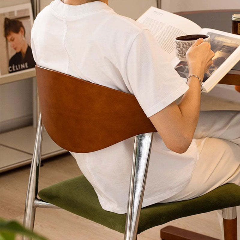 Retro Beech Iron Velvet Curved Dining Chair
