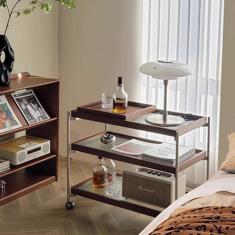 Minimalist Steel Glass Wood End Table