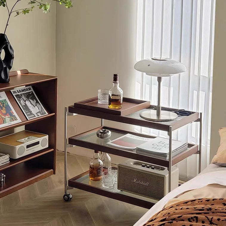 Minimalist Steel Glass Wood End Table