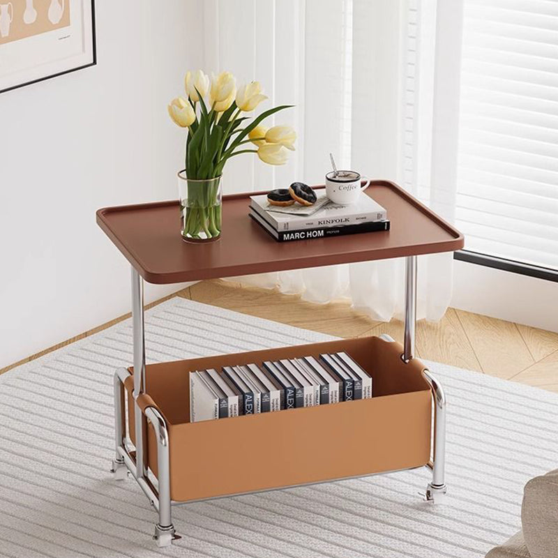 Modern Tray Leather Movable 2-Tier End Table