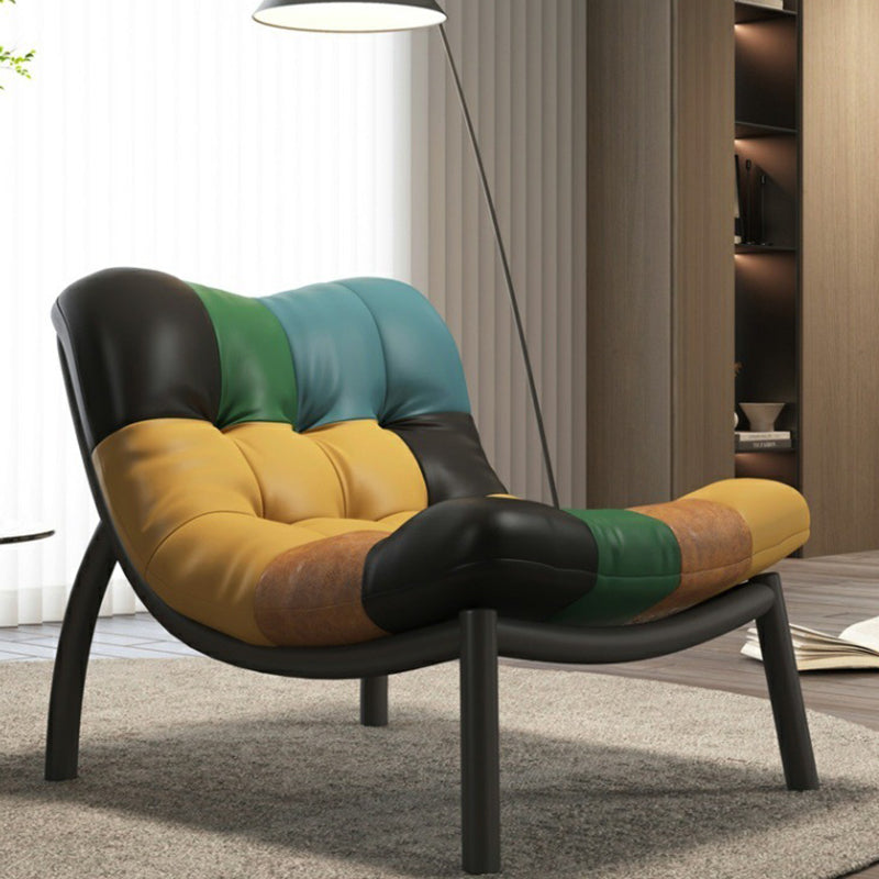 Scandinavian Upholstered Leather Steel Sofa — Black / Black