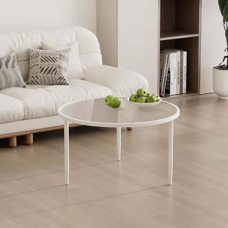 Minimalist Round Glass Metal Coffee Table — Transparent + White Frame