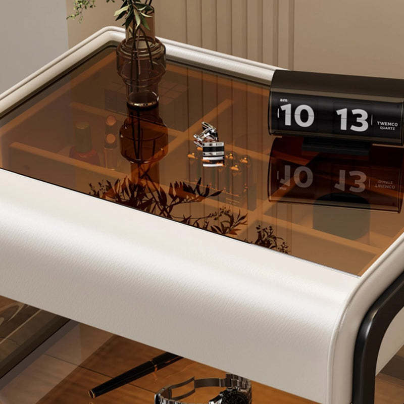 Smart Sensing Glass Wood 2-Tier Side Table — Normal Mode / Khaki