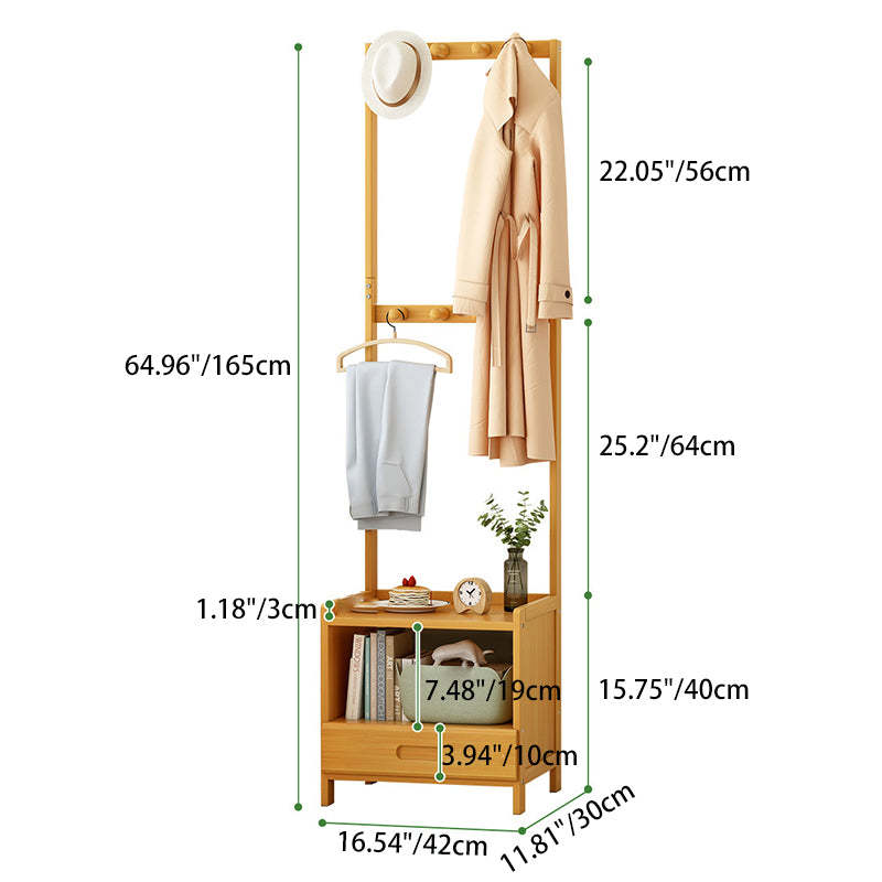 Minimalist Bamboo Coat Rack Nightstand 1/3-Drawer — B / Walnut