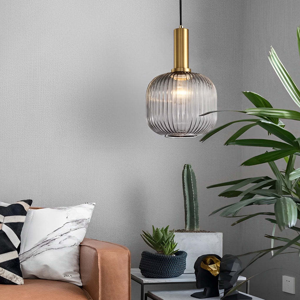 Glass Lantern Striped LED Nordic Pendant Chandelier