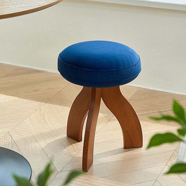Vintage Triangle Base Wood Fabric Vanity Stool