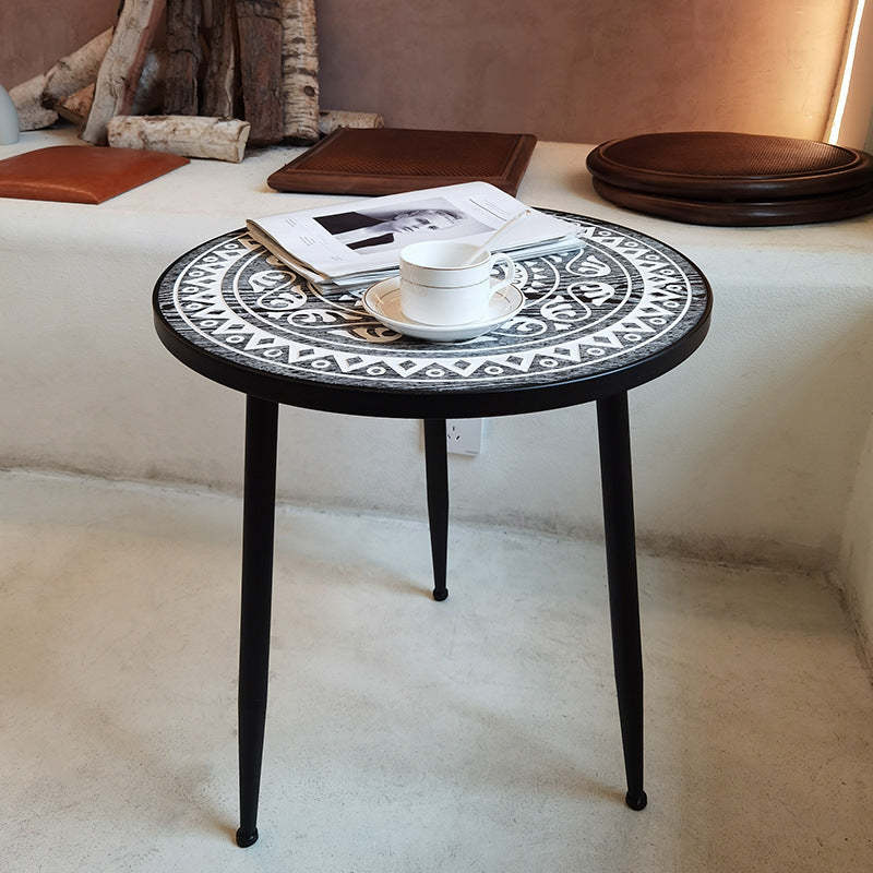 Contemporary Patterned Wood Iron Coffee Table — Wood Color