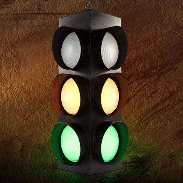 Retro Industrial Traffic Light Iron Glass Pendant