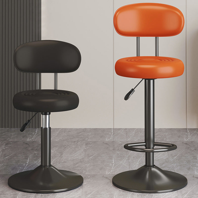 Contemporary Leather Swivel Bar Stool Height Adjustable — Orange Seat + Black Base