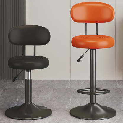 Contemporary Leather Swivel Bar Stool Height Adjustable — Orange Seat + Black Base