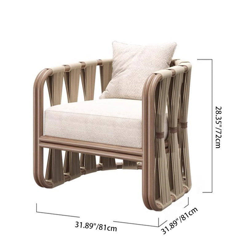 Scandinavian Wood Rattan Fabric Armchair