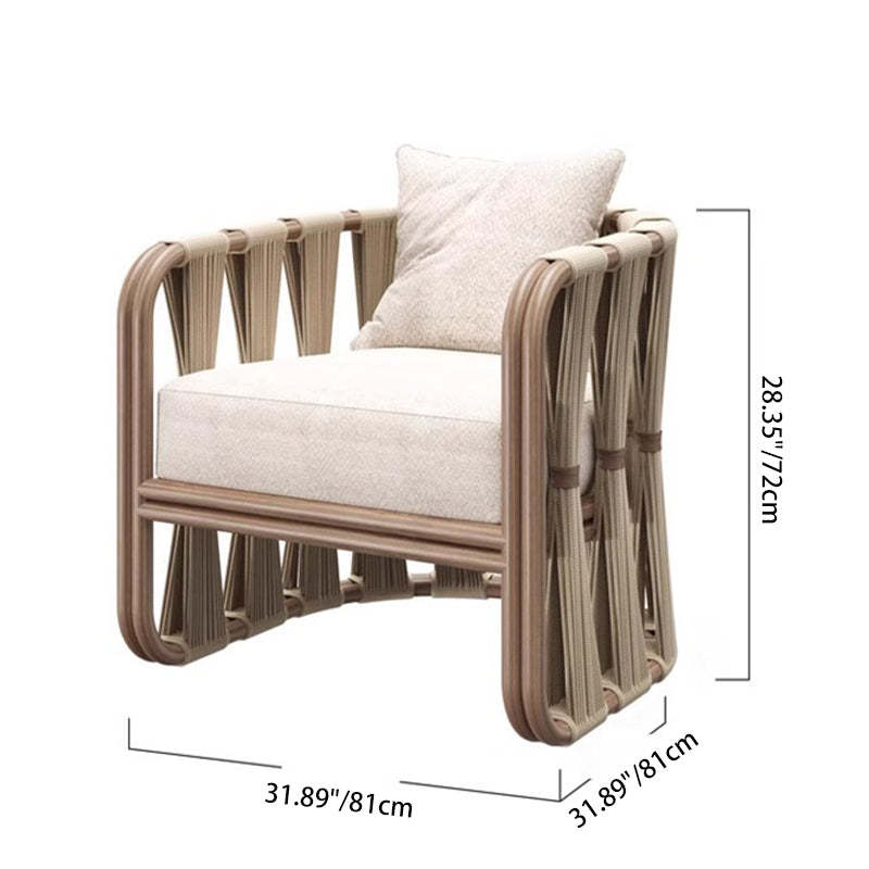 Scandinavian Wood Rattan Fabric Armchair