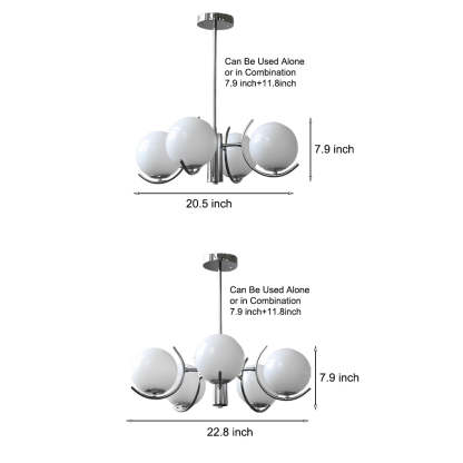 4/5-Light Glass Globe Iron Nordic Chandelier