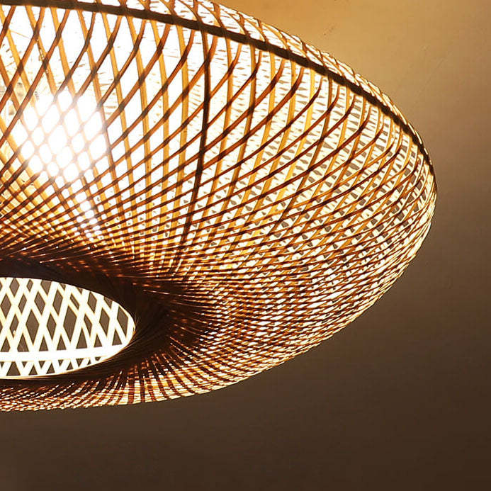 Japanese Bamboo Flying Saucer 3-Light Semi-Flush Light