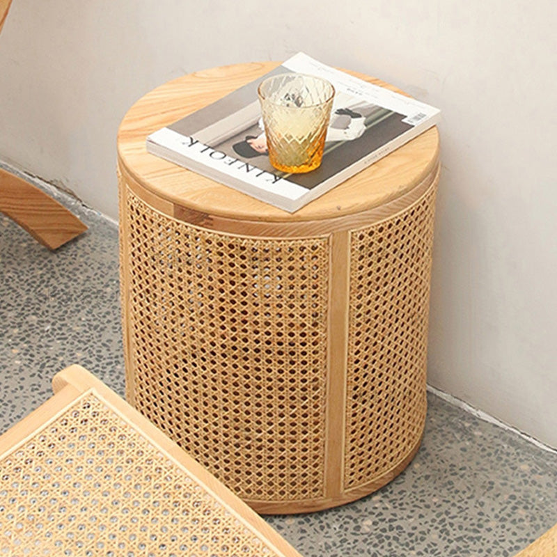 Scandinavian Cylindrical Wood Rattan Coffee Table