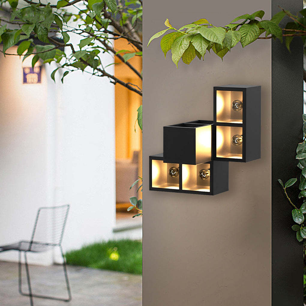 Square Combination Black LED Wall Lamp Flowerpot