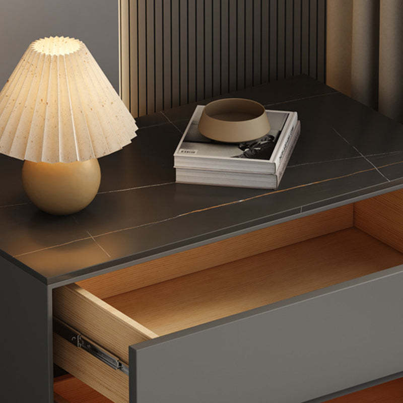 Minimalist Rock Slab Solid Wood Nightstand — Khaki