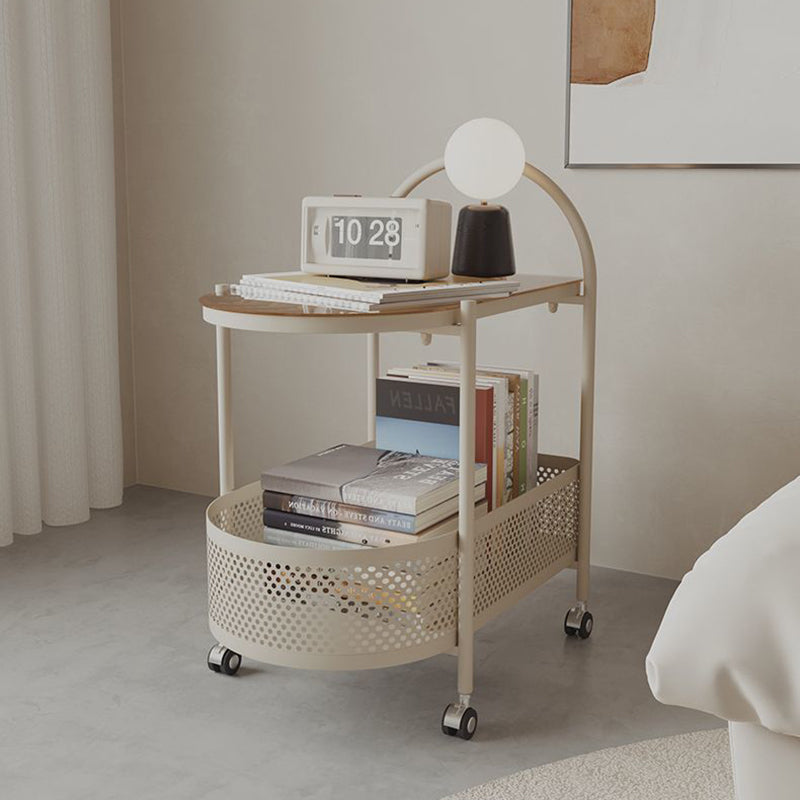 Contemporary Glass Iron Round Rolling Side Table 2-Tier