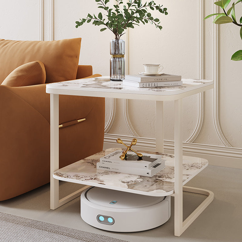 Minimalist Rock Slab Metal Side Table - White