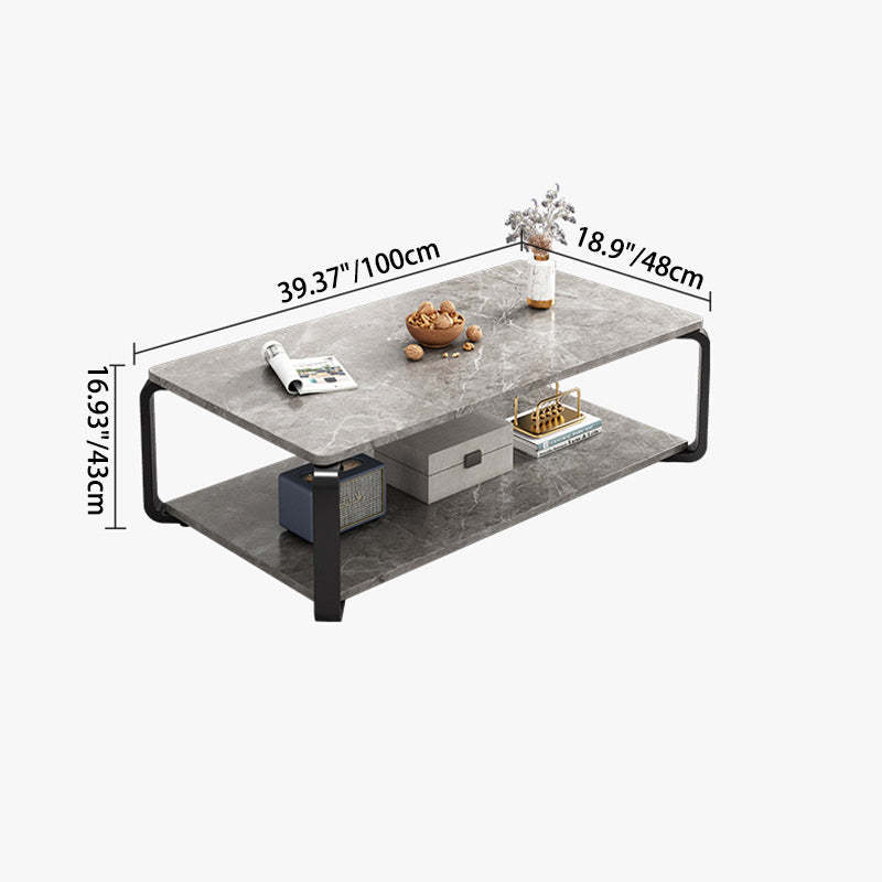 Minimalist Rectangular Metal Marble Coffee Table