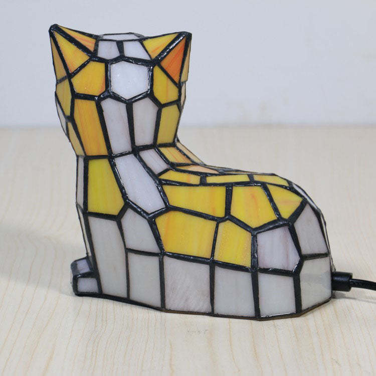 Traditional Tiffany Stained Glass Cat Table Lamp