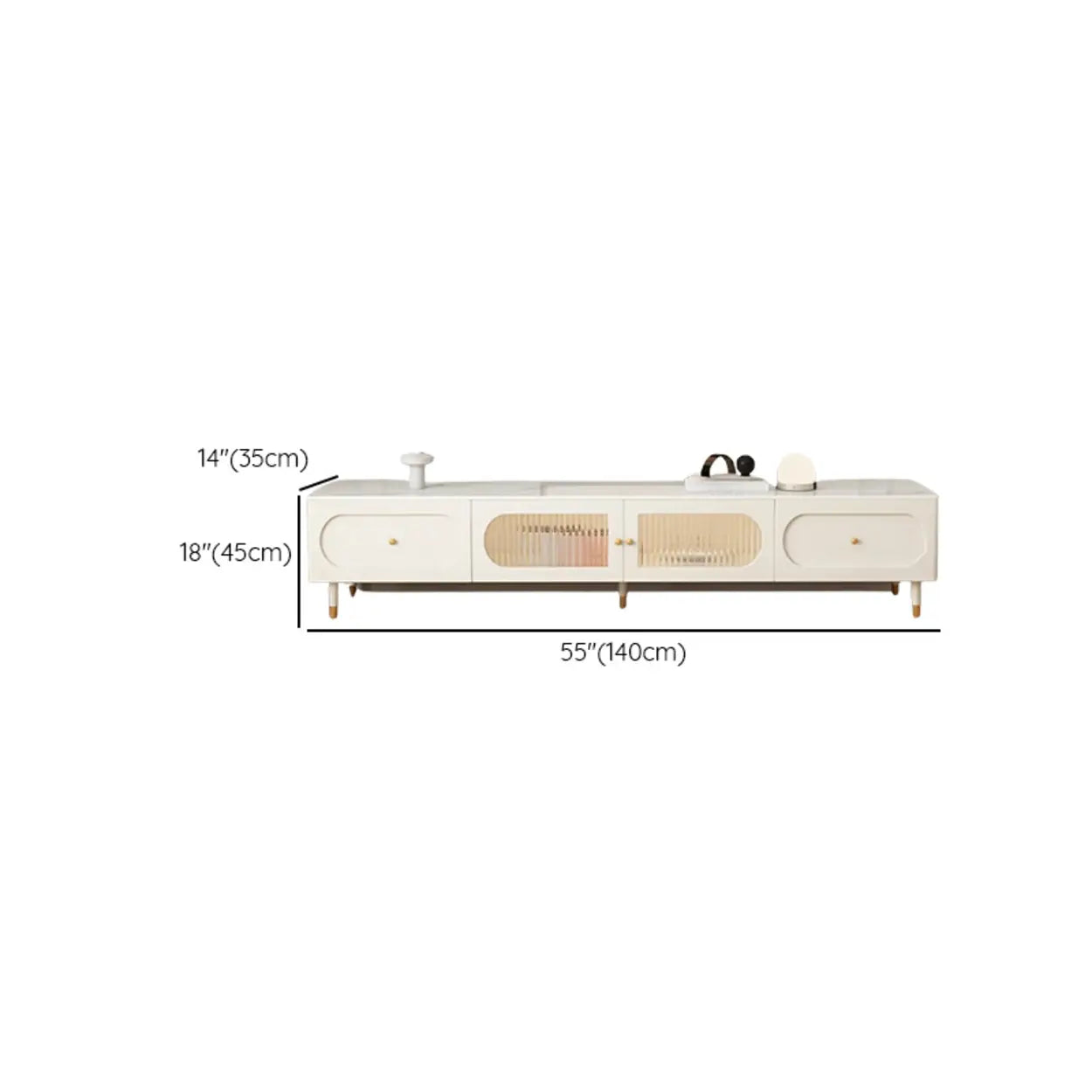 White Stone Drawers Shelves Long Rectangle TV Stand #size