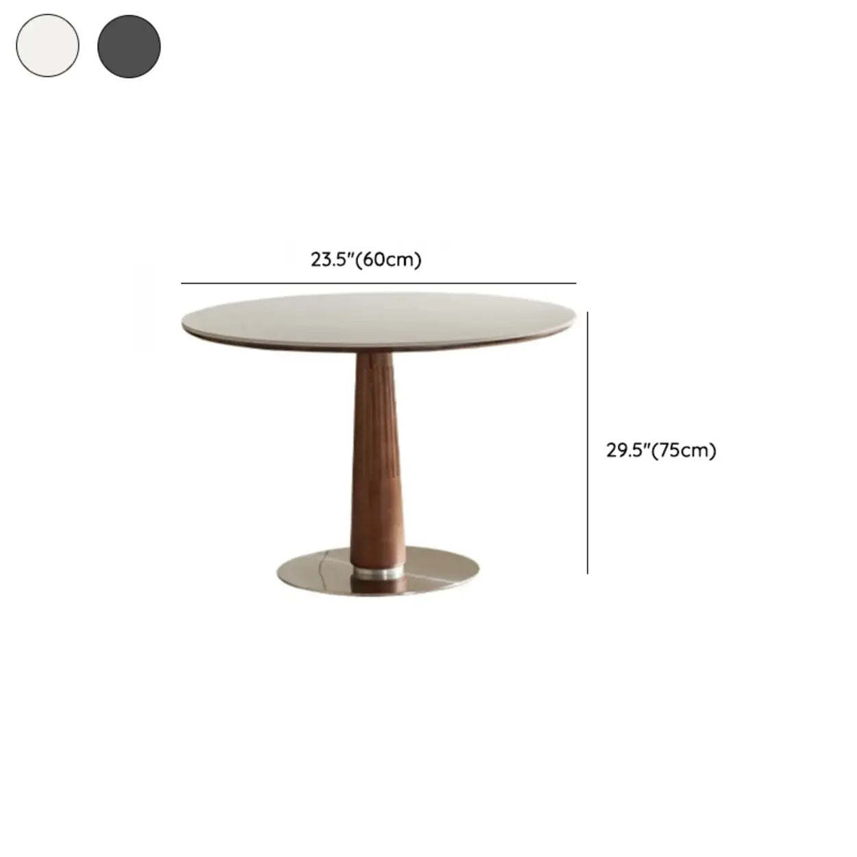 Mid-Century Round Stone Wood Pedestal Dining Table — White / Table Only