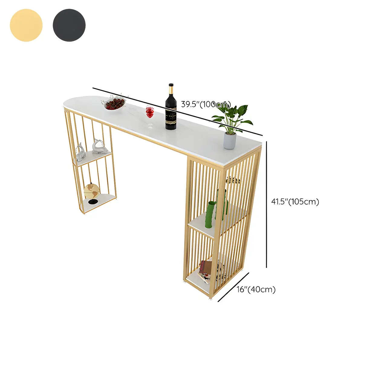 Modern Space-Saving Bar Table with Shelves — Gold / Table Only