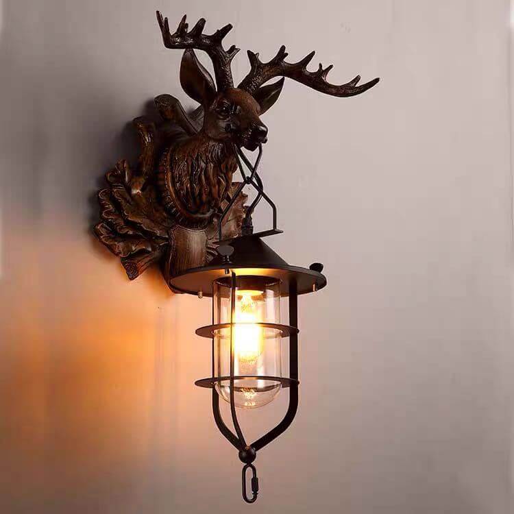 Retro Deer Head Antler Wall Sconce