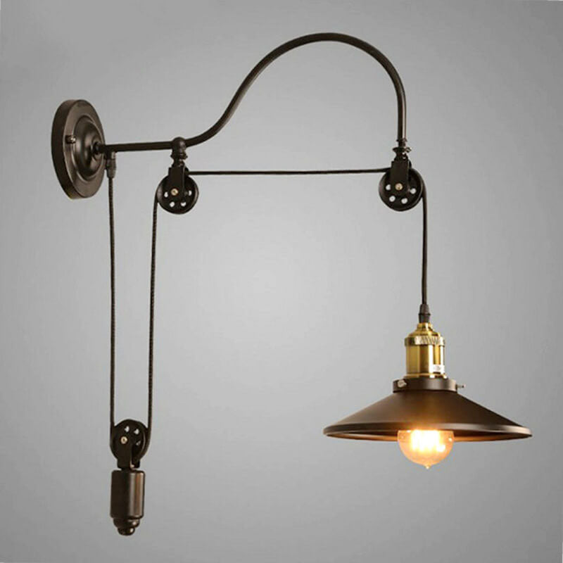 Retro Industrial Wrought Iron Pulley Sconce