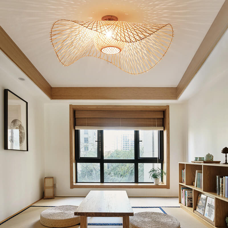Natural bamboo weaving flush mount lighting - japanese — 21.65" W x 8.27" H / 220V-240V (UK/AU