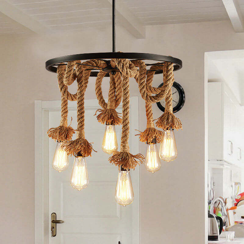 Retro hemp wheel metal chandeliers — 6-Light / 110V-120V (US/CA