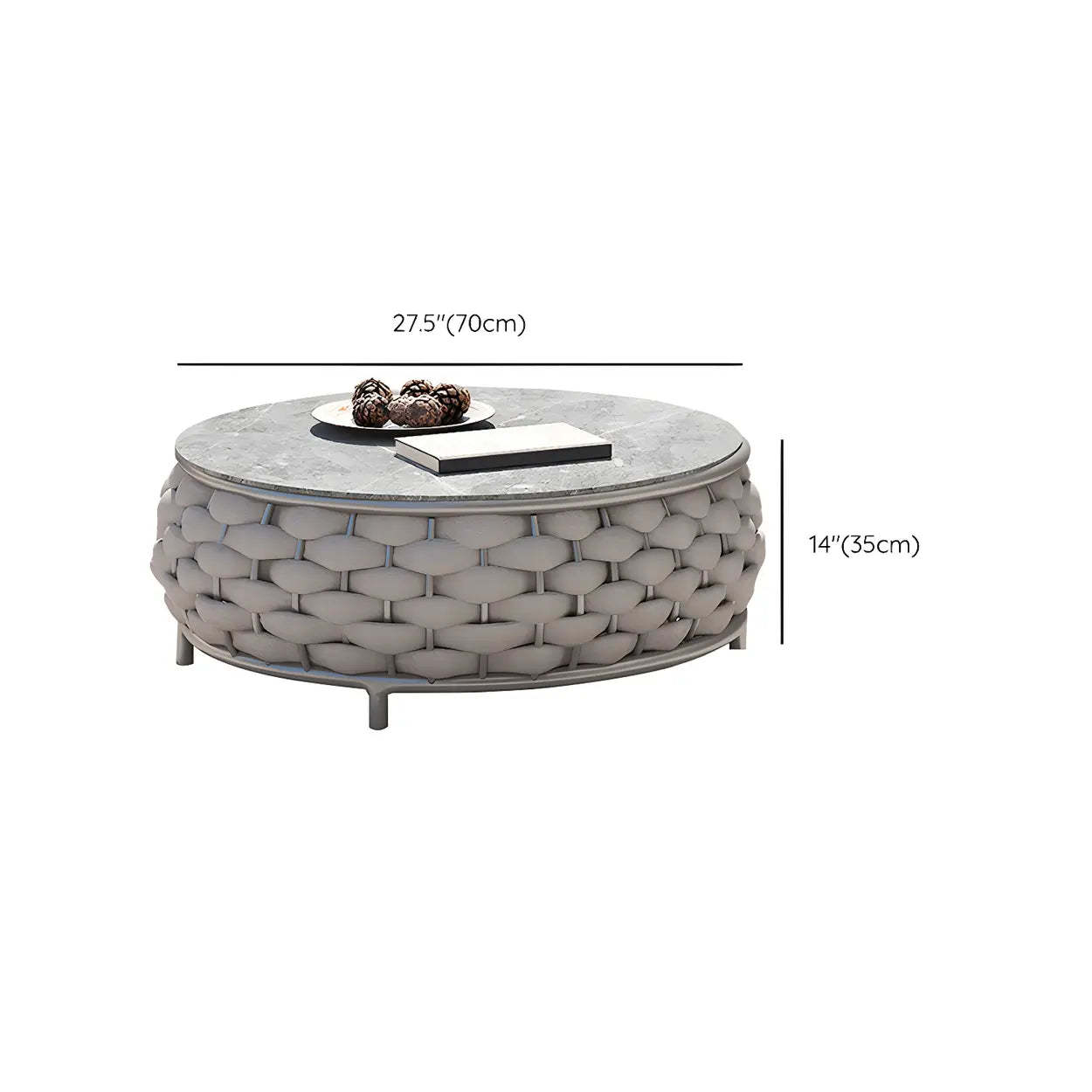 Gray Metal Frame Round Outdoor Stone Coffee Table