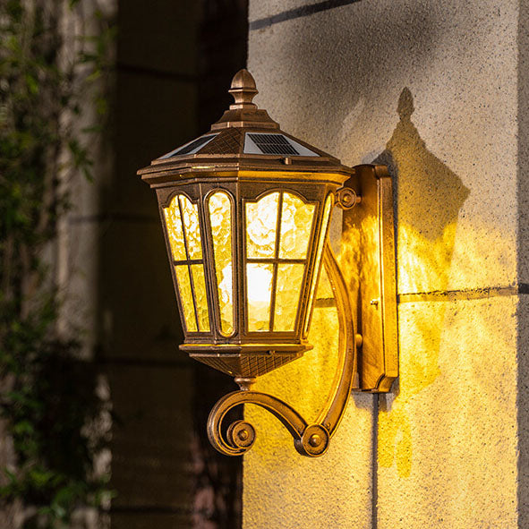 European Solar Lantern Aluminum Glass Outdoor Wall Sconce