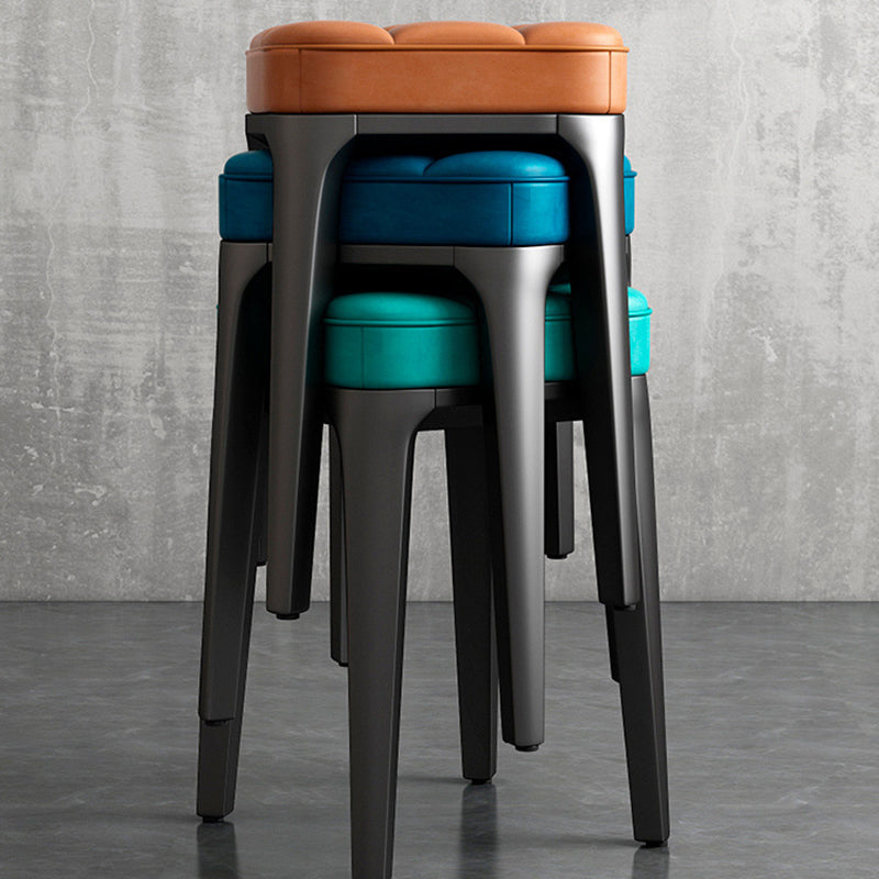 Contemporary Plaid Microfiber Leather Square Vanity Stool