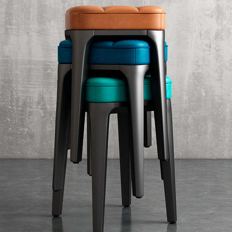 Contemporary Plaid Microfiber Leather Square Vanity Stool
