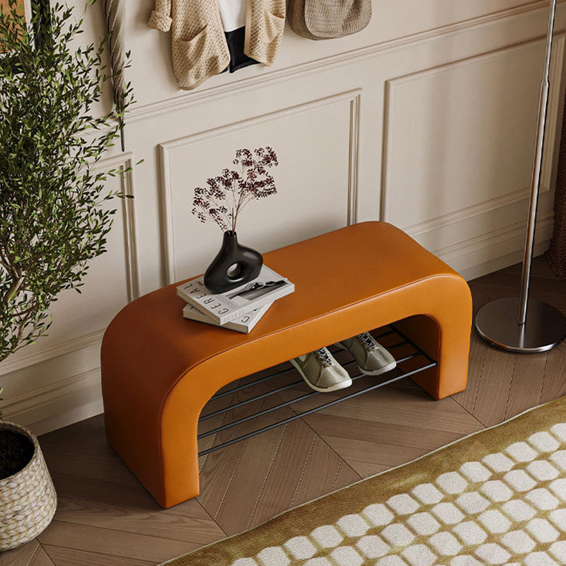 Minimalist Lambswool PU Leather Iron 1-Shelf Storage Bench — Black