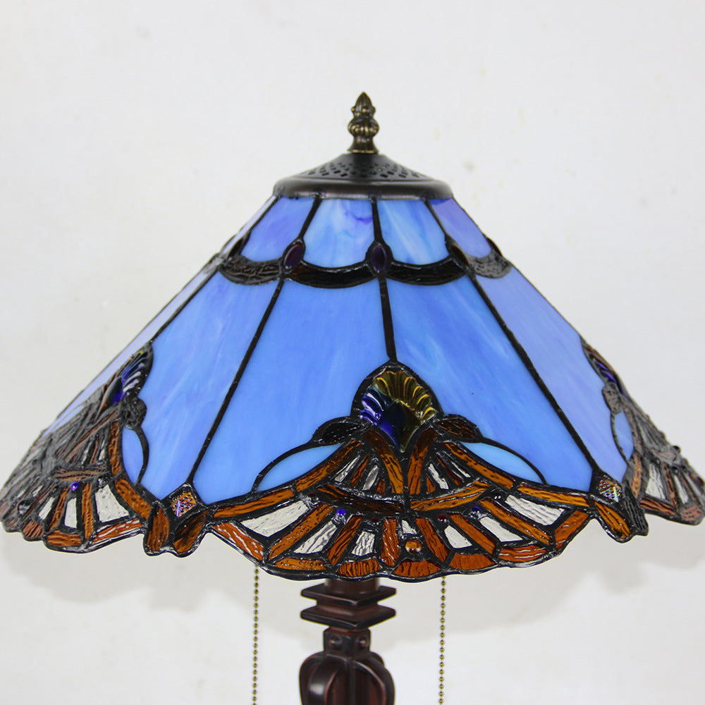 Tiffany Mediterranean Stained Glass Cone 2-Light Table Lamp — H / 110V-120V For US/CA