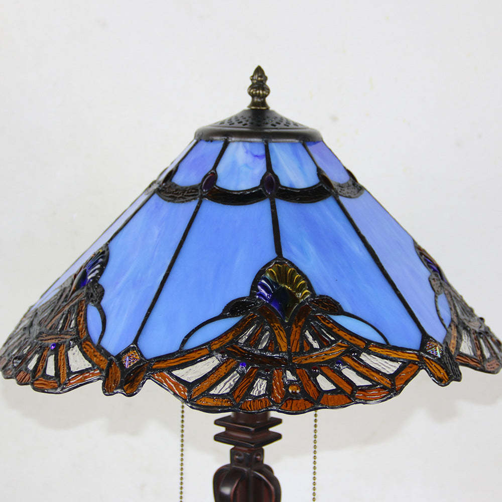 Tiffany Mediterranean Stained Glass Cone 2-Light Table Lamp — H / 110V-120V For US/CA