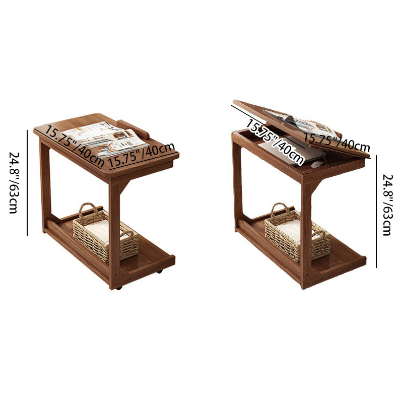 Vintage Wood Flip-Top 2-Tier Side Table