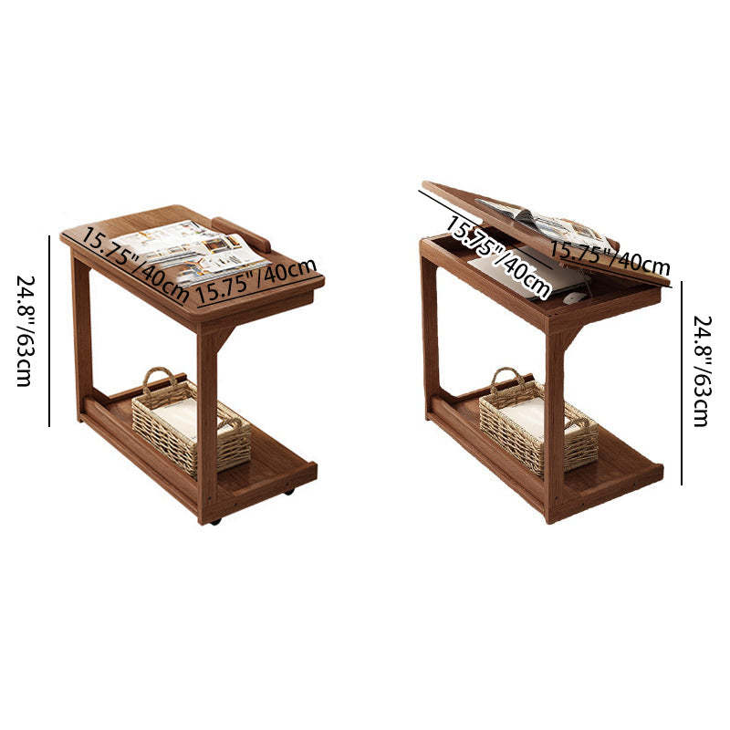 Vintage Wood Flip-Top 2-Tier Side Table