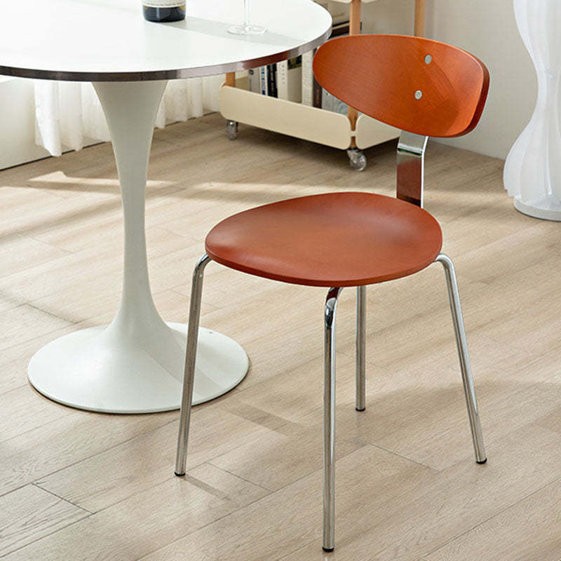 Minimalist Round Wood Iron Dining Chair — B / Brown