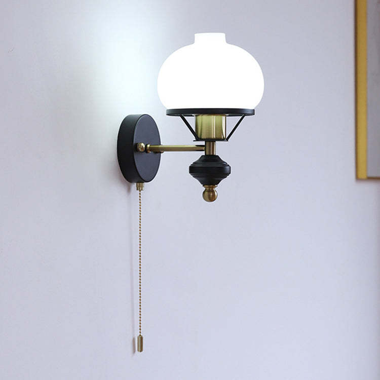 French Geometric Circle Glass Iron Sconce — Pull-cord Switch / C / 220V-240V For UK/AU