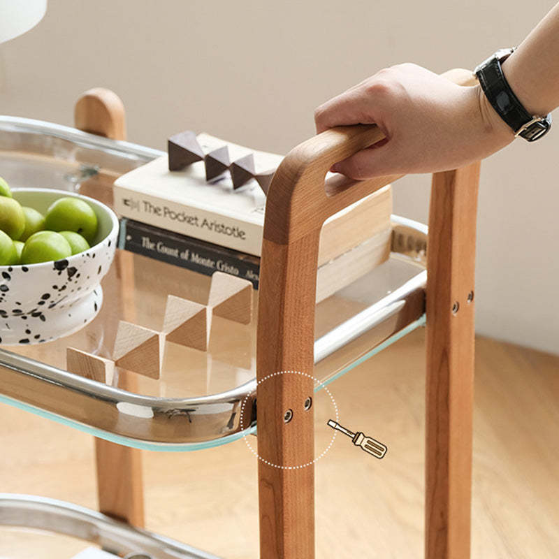 Minimalist Wood Glass Swivel Trolley End Table