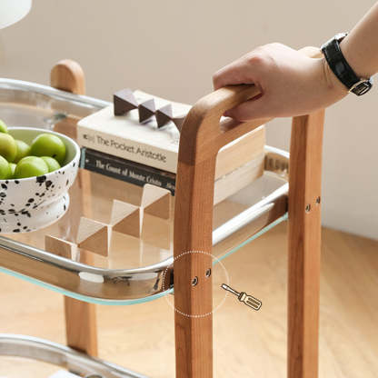 Minimalist Wood Glass Swivel Trolley End Table