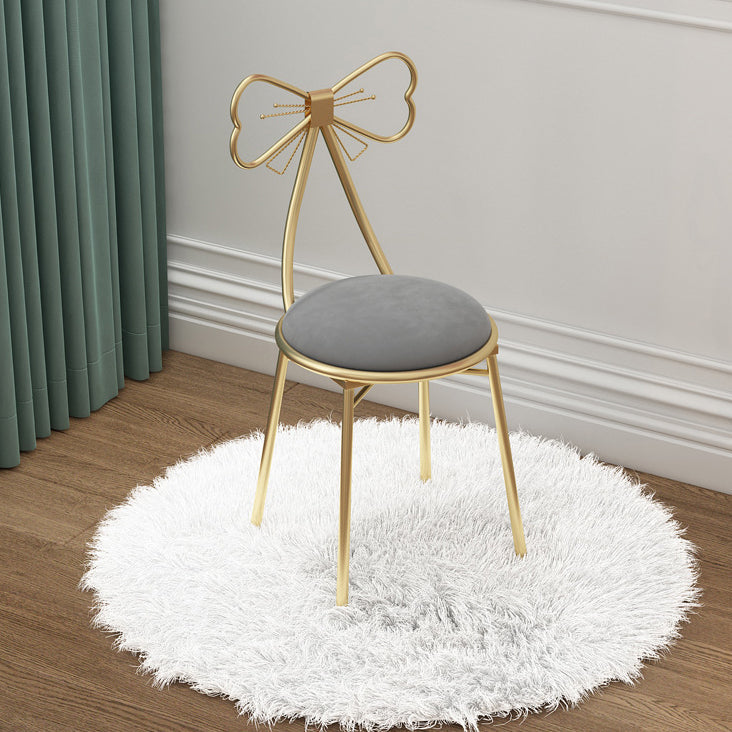 Bow Round Velvet Metal Vanity Stool — Pink - Velvet