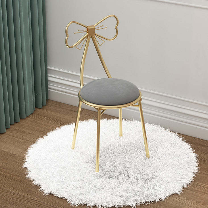 Bow Round Velvet Metal Vanity Stool — Pink - Velvet